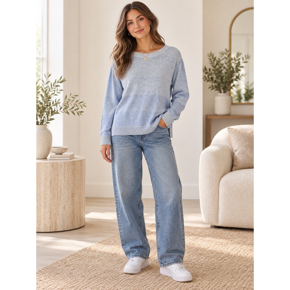 T by Talbots Womens Blue Ombre Crew Neck Long Sleeve Pullover Sweater Small K49